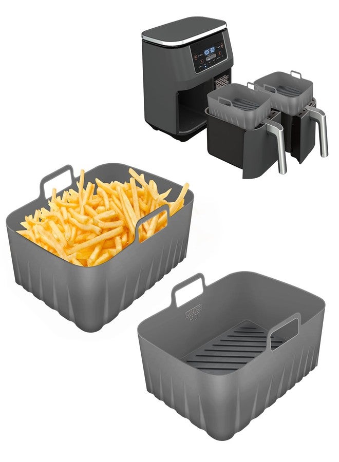 Golden Associate Silicone Liners Rectangle 2 Pcs for Air Fryer Dual Basket 8 to 10 Qt, Food-grade Reusable Baking Tray Fit Ninja DZ201 DZ401 DZ550, 4 to 5 Qt Each, Airfryer Accessories Grey - Image 1